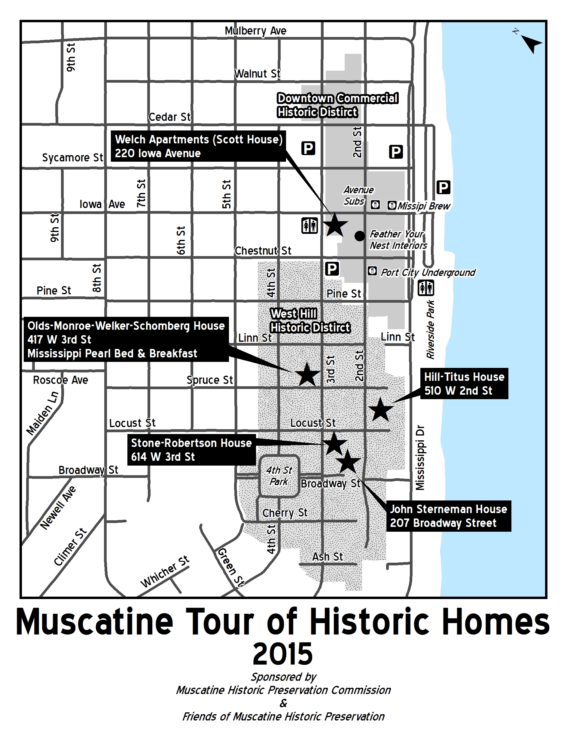 Muscatine Tour of Historic Homes Black and white map