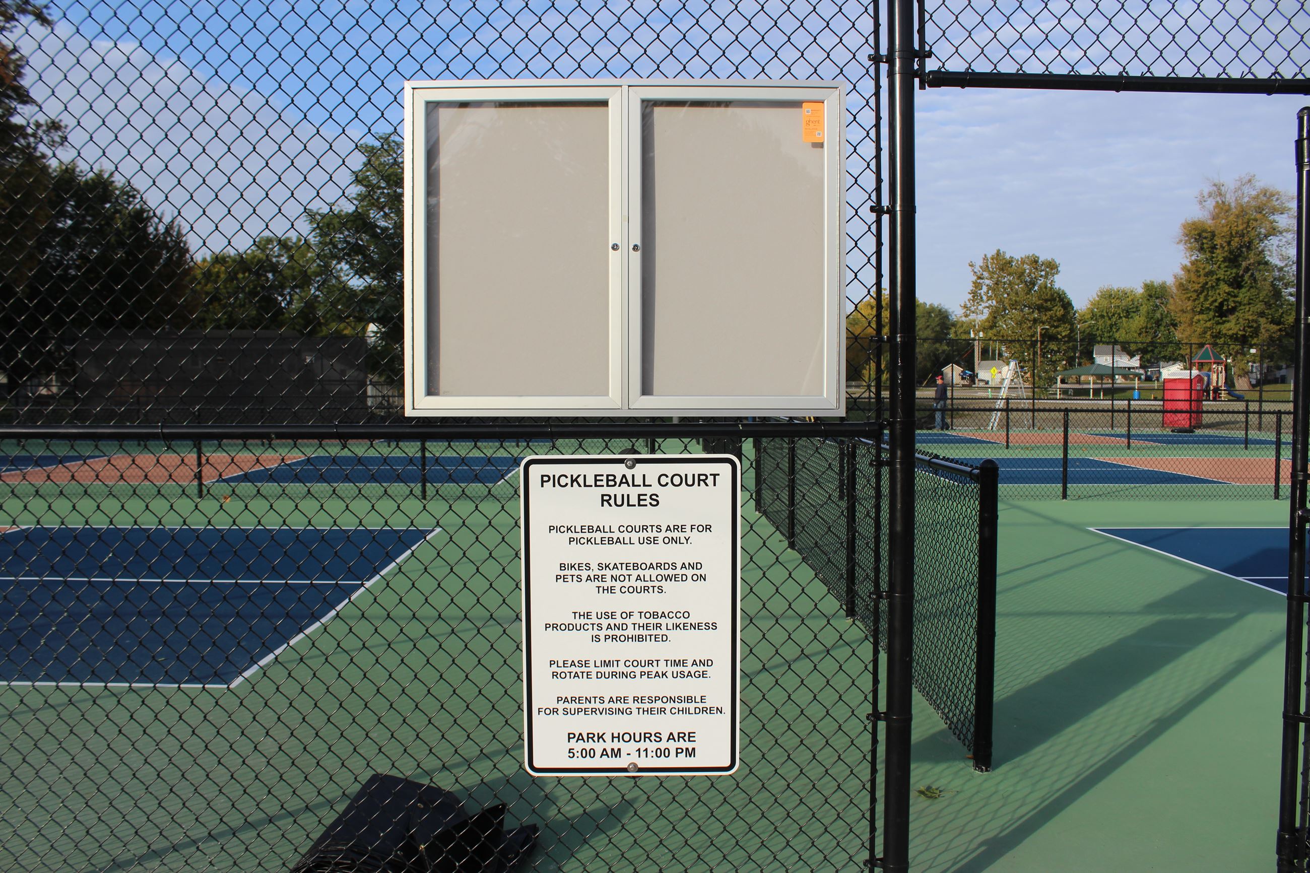 Taylor Park PIckleball Court Kiosk and Rules at entrance (JPG)