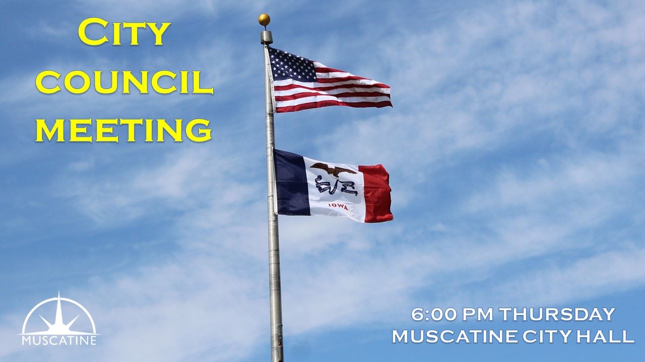 Muscatine City Council Meeting Promo showing flag flying at Mark Twain Overlook (JPG) 