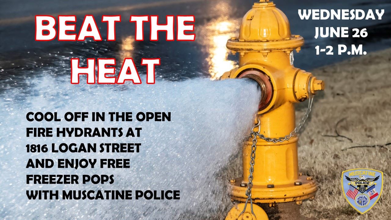 Beat The Heat Promo 2024 showing fire hydrant spewing out water (JPG)