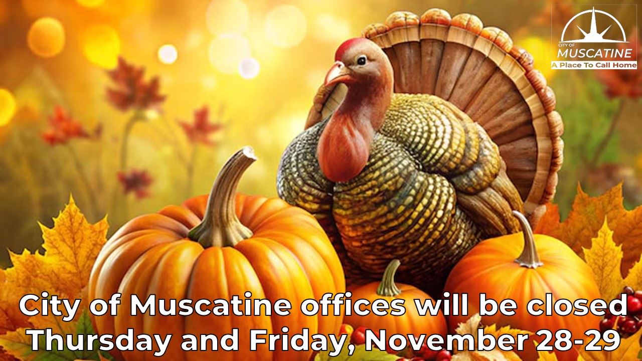 2024 City Offices Closed Thursday and Friday showing turkey and pumpkins (JPG)