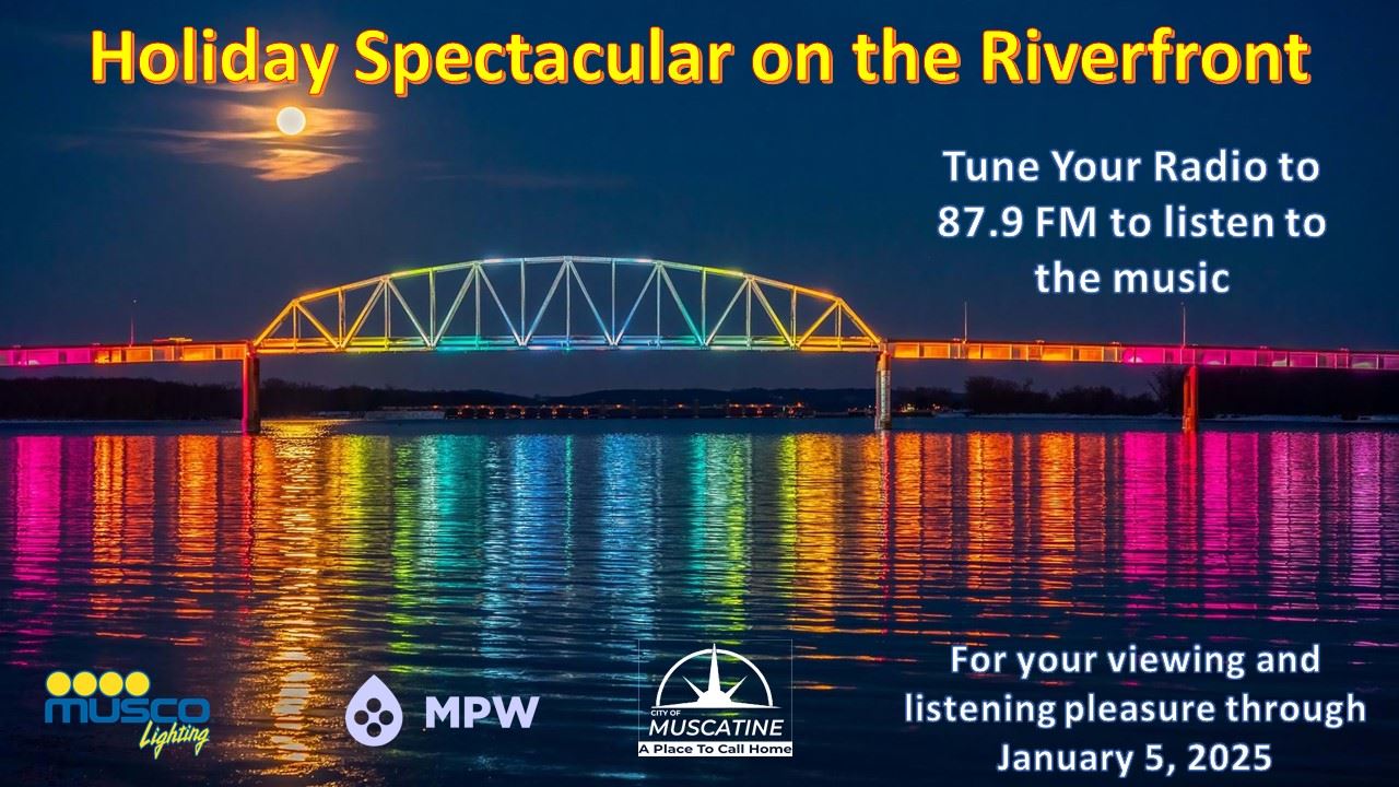 Holiday Spectacular on the Riverfront showing Beckey Bridge lit up (JPG)