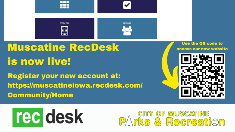 Muscatine RecDesk is now Live Announcement with QR Code (JPG)