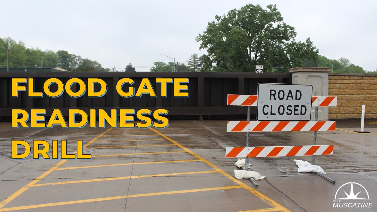 Flood Gate Readiness Drill Advance (JPG) showing closed Gate #2 and road closed sign