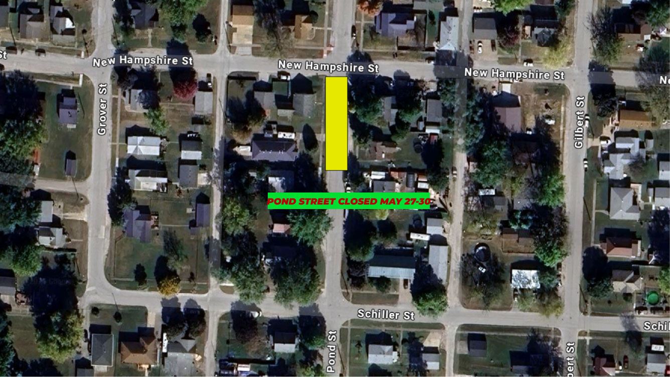Pond Street Road Closure May 27-30 (JPG) map of location of closure