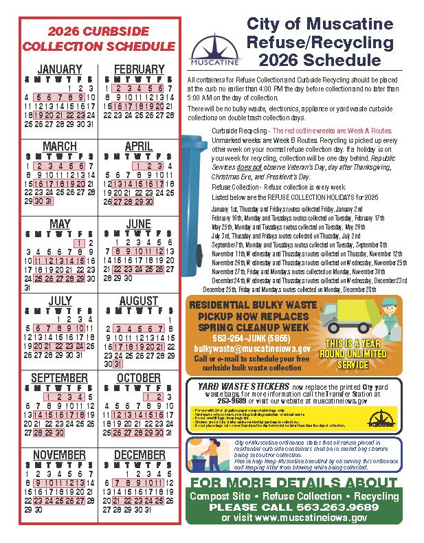 2026 Refuse and Recycle Calendar Schedule (JPG)